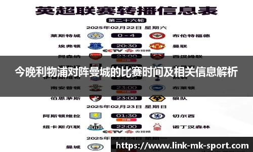 今晚利物浦对阵曼城的比赛时间及相关信息解析
